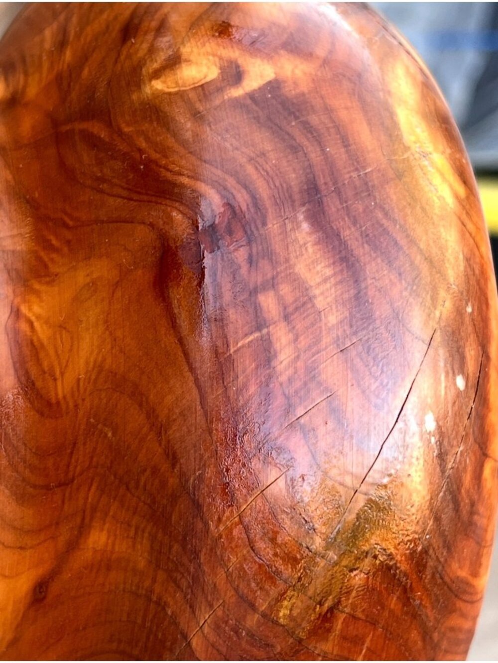Dick Hager Wood  Vessel Red Cedar w/ ground Turquoise Inlay & Resin 6.5" D READ - Picture 11 of 16